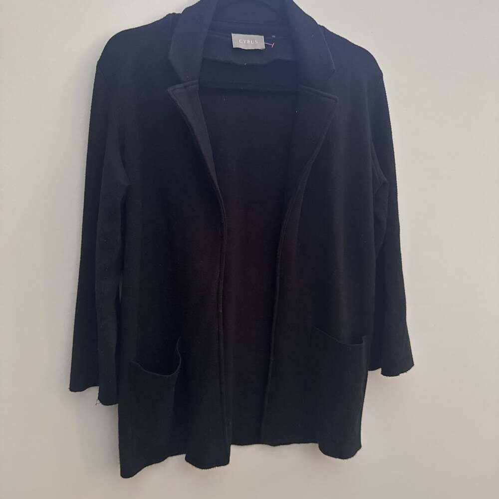 Cyrus Open Front Cardigan Sweater Tunic Length Black (S/M) NWT!